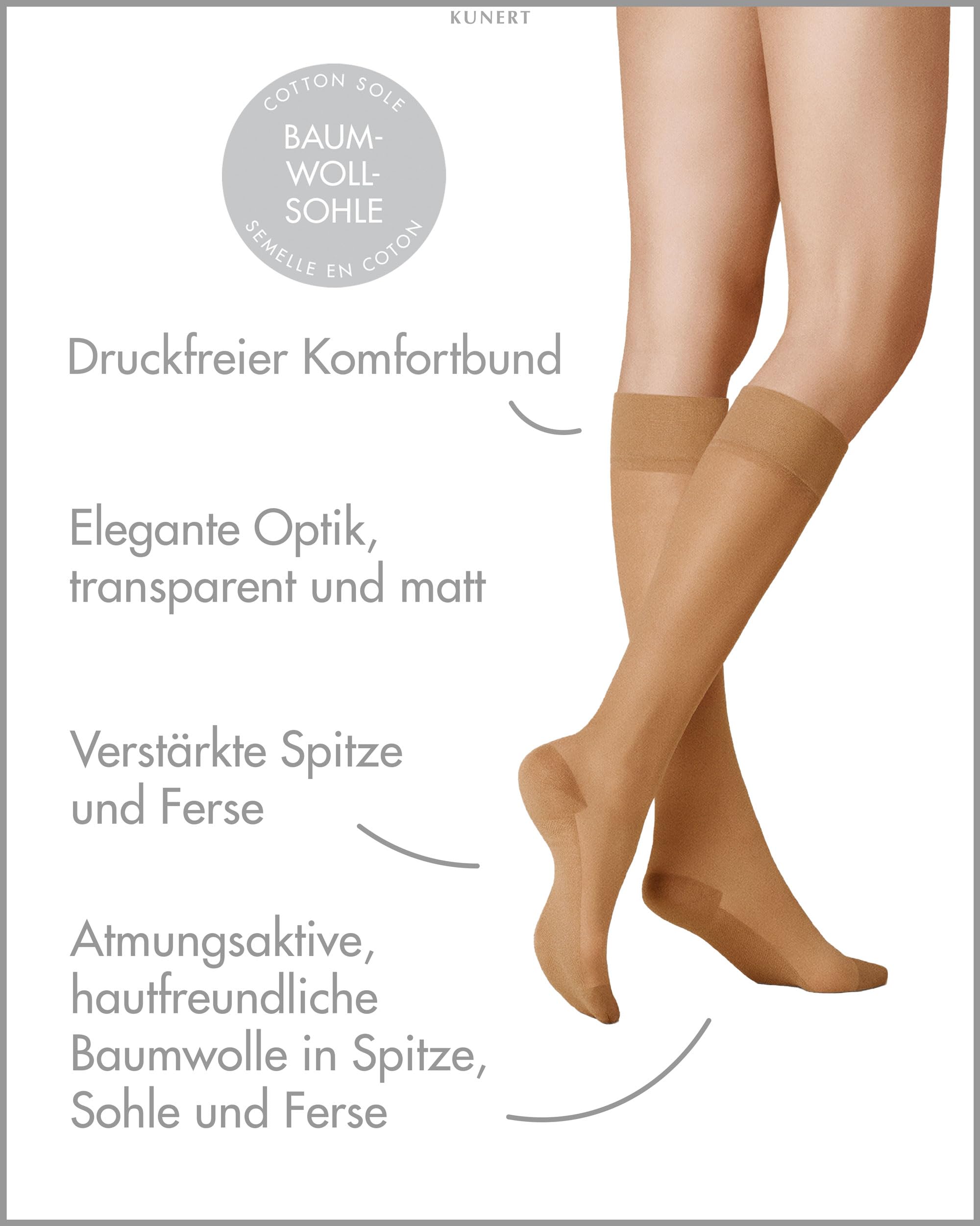 kunert-cotton-sole-damen-kniestr-mpfe-20-den-teint-3520 image 2