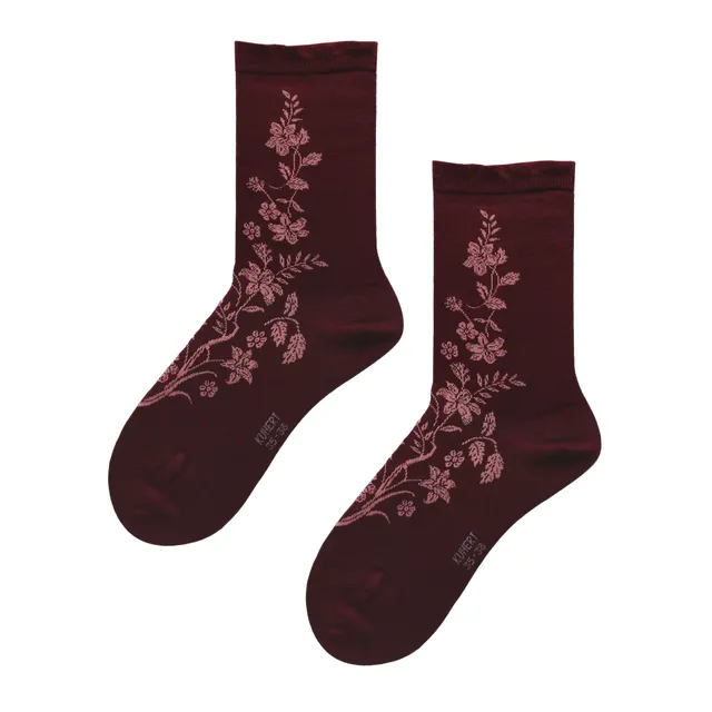 kunert-magical-flower-socken-bordeaux-35-38-blumenmuster image 1